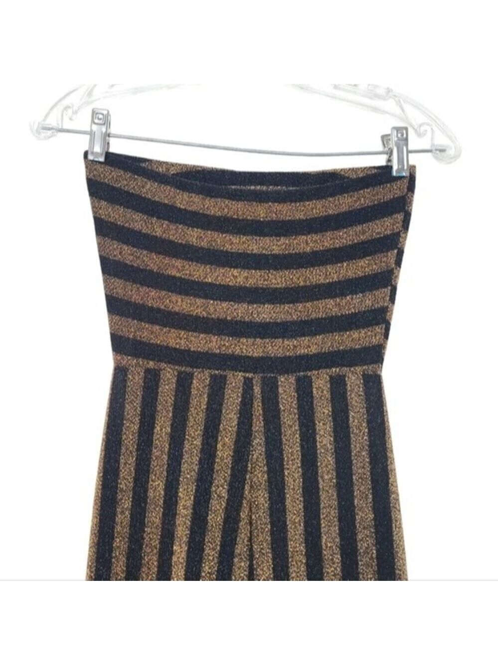 Fashion Nova Down And Counting Striped Gold & Black Strapless Jumpsuit XS - Picture 5 of 7